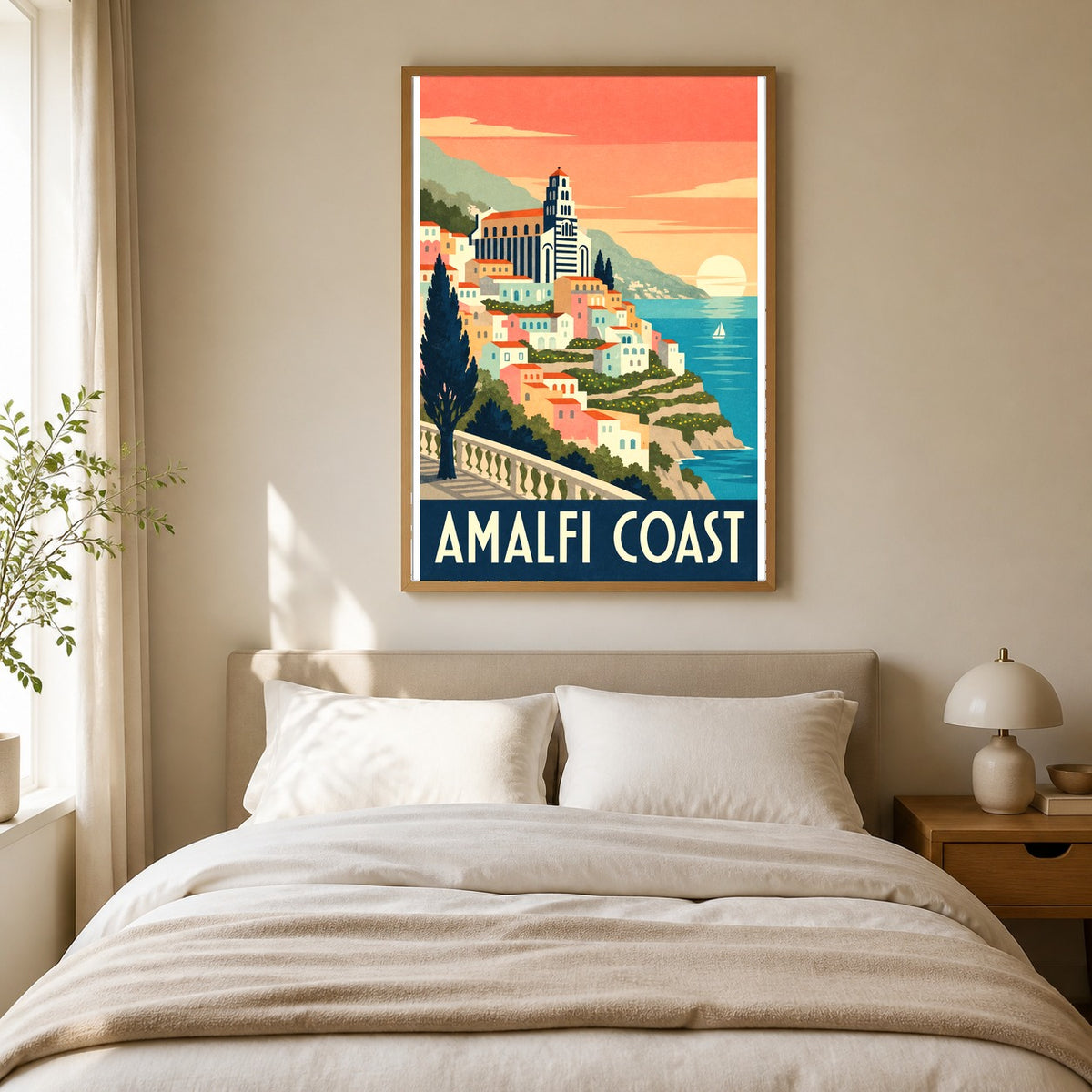 Amalfi Coast Vintage Travel Poster, Italy Coastal Wall Art