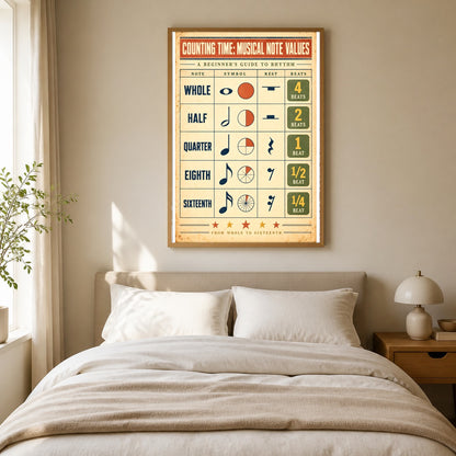 Counting Time Musical Note Values Poster, Kids Rhythm Chart