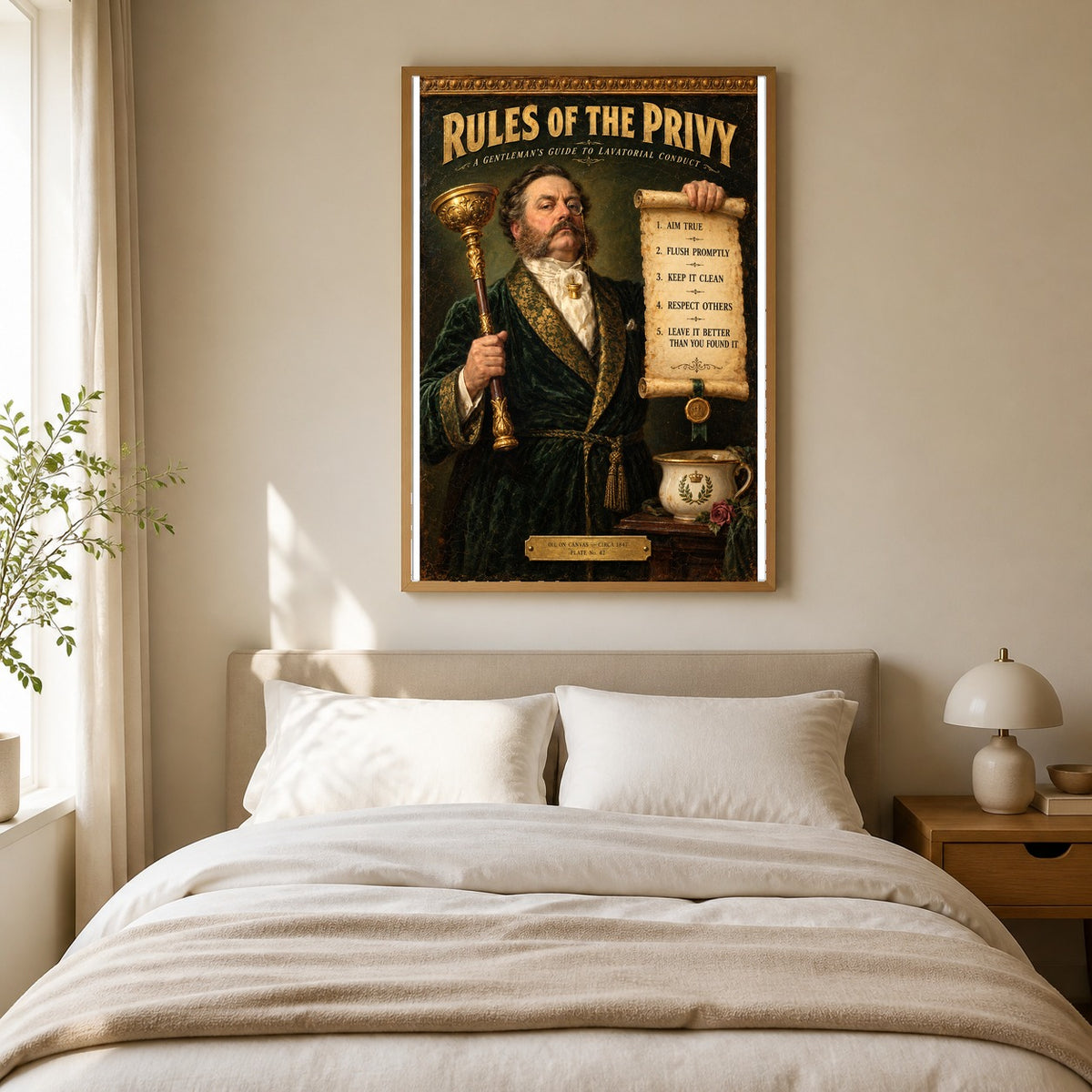 Rules of the Privy Victorian Bathroom Humor Oil Painting Poster