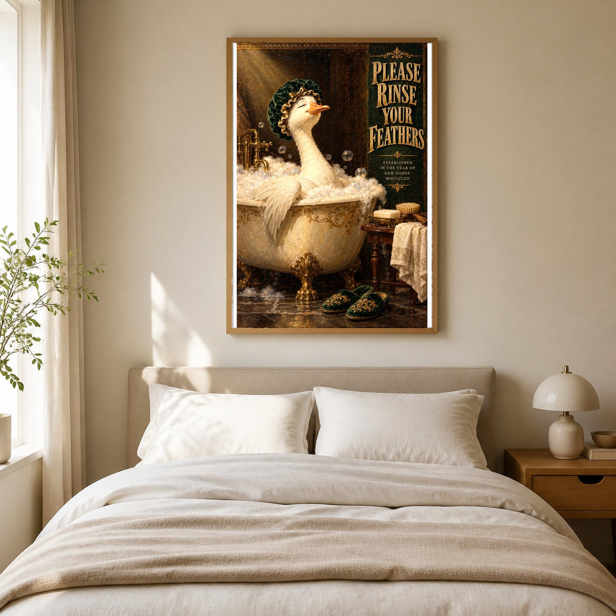 Aristocratic Goose in Clawfoot Bath Art Poster, Funny Bathroom Decor