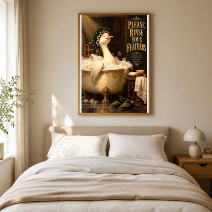 Aristocratic Goose in Clawfoot Bath Art Poster, Funny Bathroom Decor