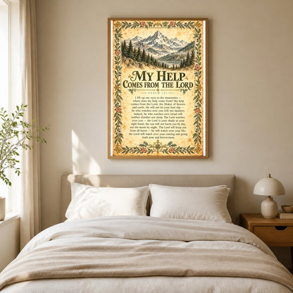 Psalm 121 Mountain Scripture Poster, My Help Comes From the Lord