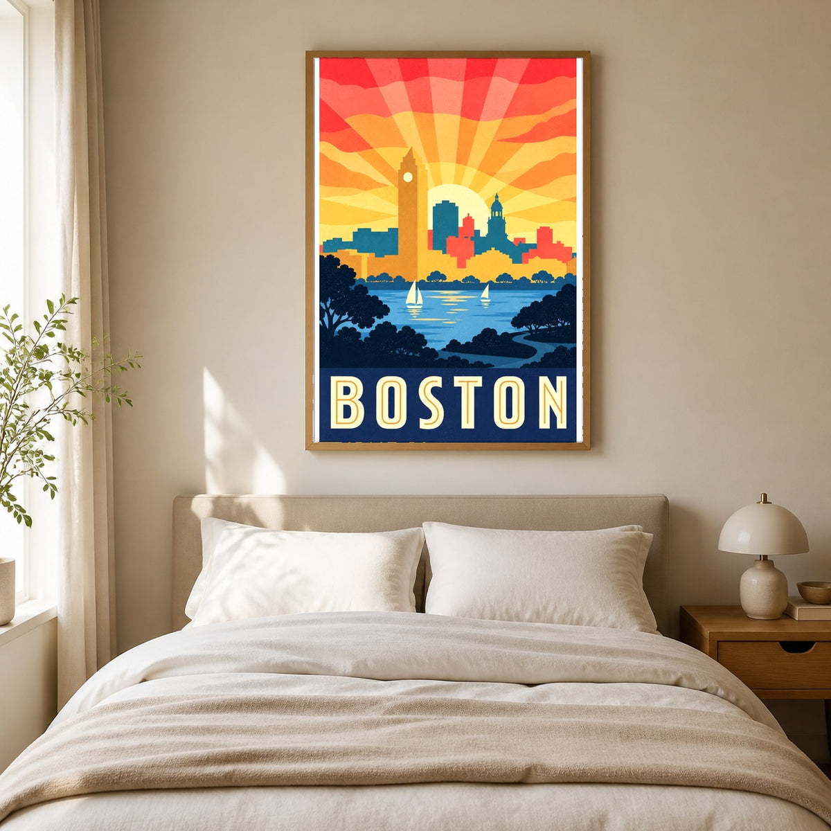 Boston Vintage Travel Poster, Retro Skyline Art Print