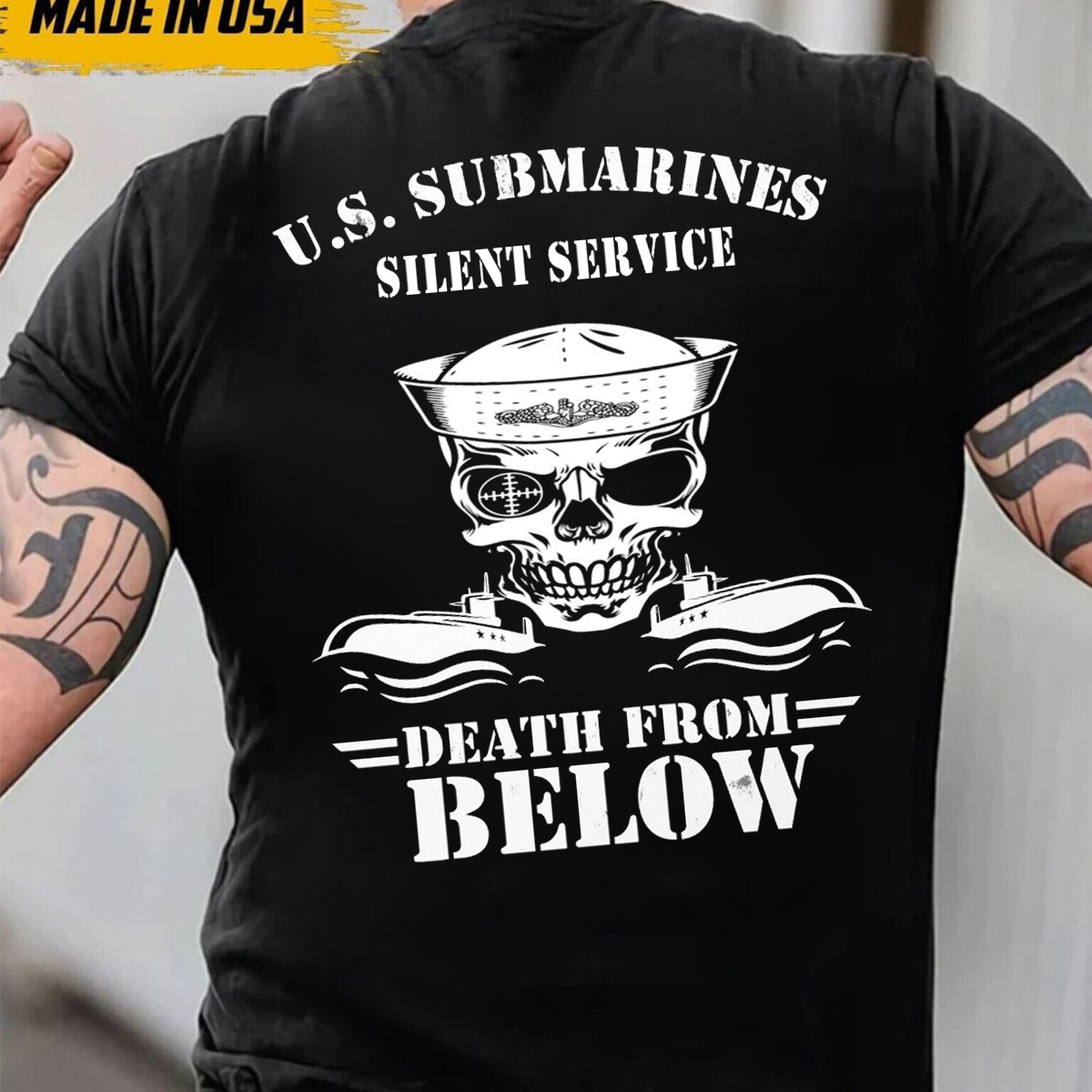 U.S Submarine Silent Service, Death From Below T-Shirt, Submarine Skull Design, Gift for Veterans Day