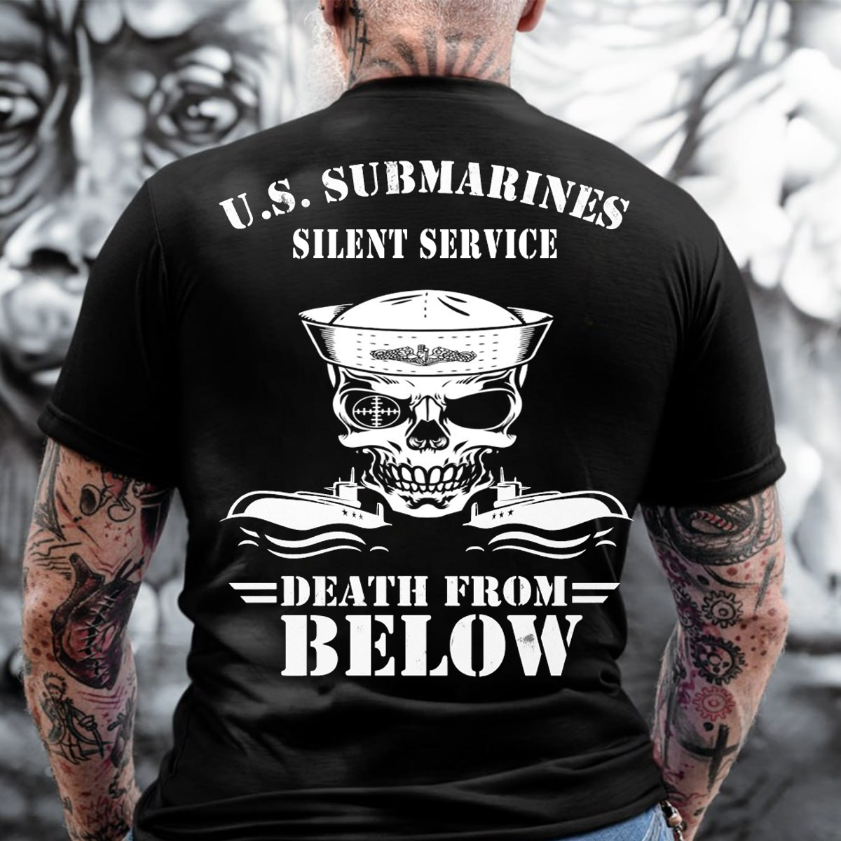 U.S Submarine Silent Service, Death From Below T-Shirt, Submarine Skull Design, Gift for Veterans Day
