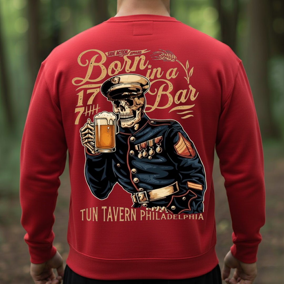 Born in a Bar – Patriotic Military Skull Beer Shirt | Tun Tavern 1775 Veteran Tee, Gift for Veterans Day