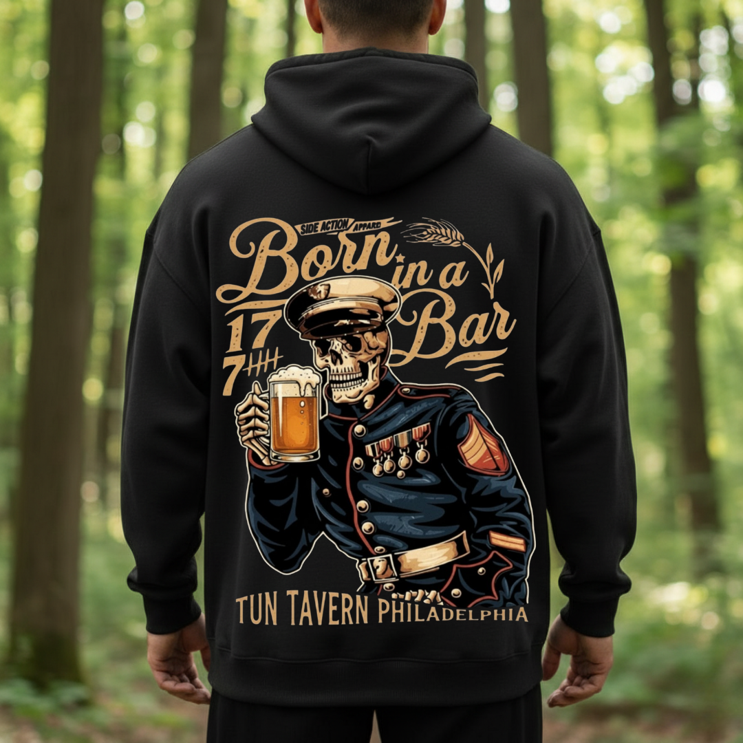 Born in a Bar – Patriotic Military Skull Beer Shirt | Tun Tavern 1775 Veteran Tee, Gift for Veterans Day