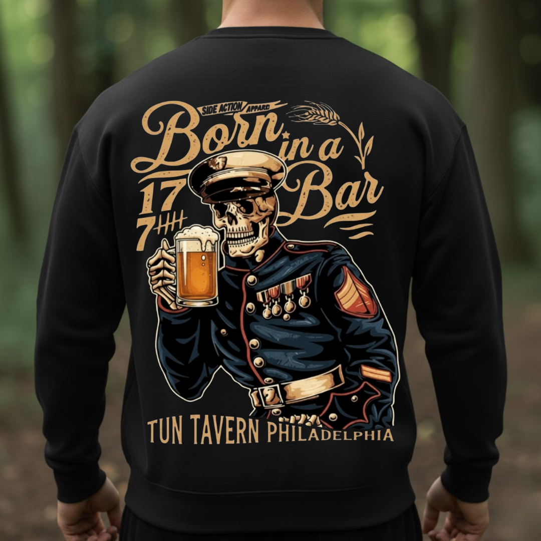 Born in a Bar – Patriotic Military Skull Beer Shirt | Tun Tavern 1775 Veteran Tee, Gift for Veterans Day