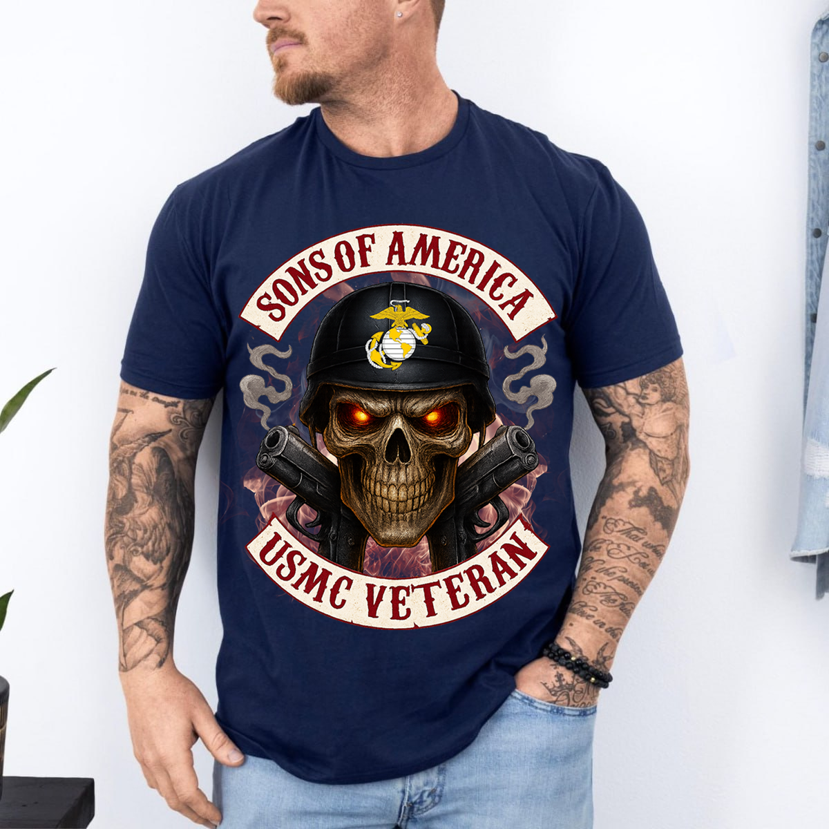 USMC Skull Sons Of America US Army Veteran T-shirt, Unisex Tee for Soldiers