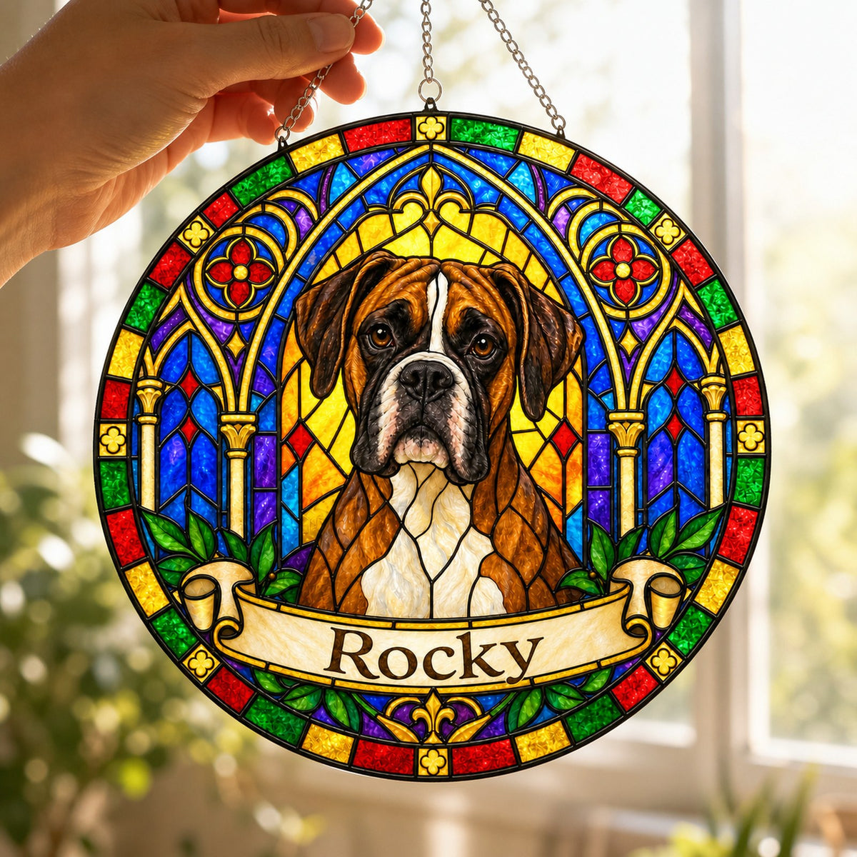 Boxer Memorial Suncatcher - Rainbow Bridge Pet Keepsake