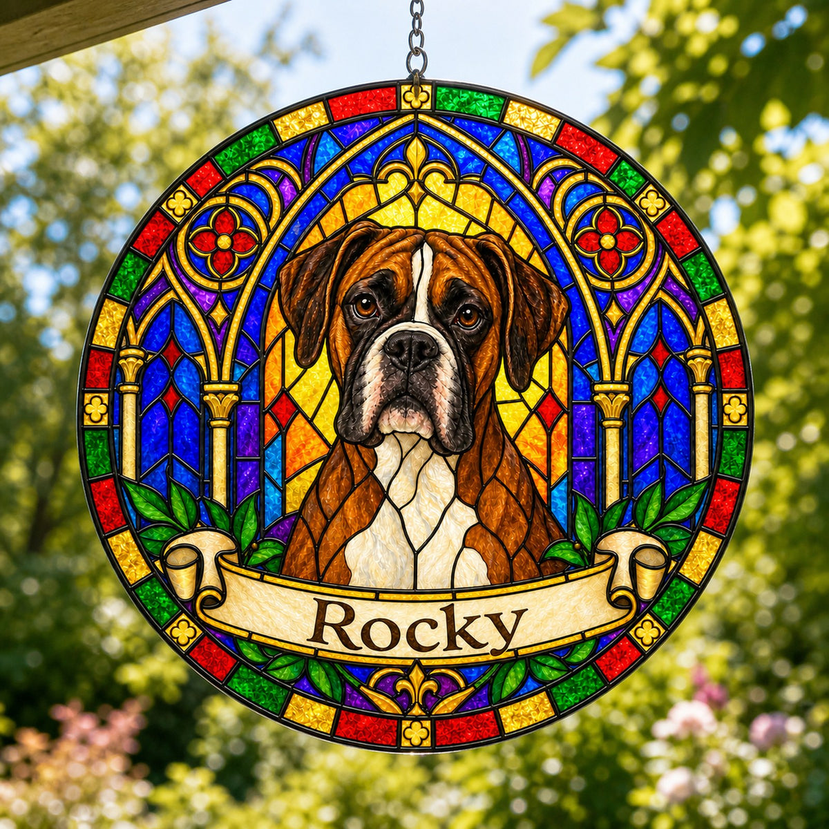 Boxer Memorial Suncatcher - Rainbow Bridge Pet Keepsake