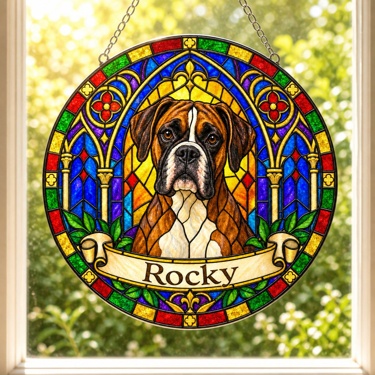 Boxer Memorial Suncatcher - Rainbow Bridge Pet Keepsake