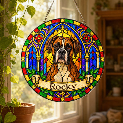 Boxer Memorial Suncatcher - Rainbow Bridge Pet Keepsake
