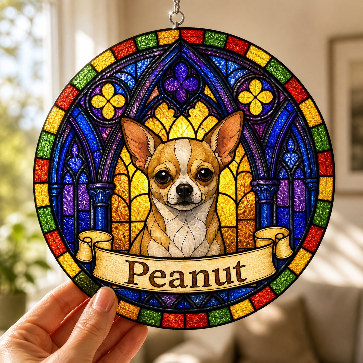 Chihuahua Memorial Suncatcher - Rainbow Bridge Pet Keepsake