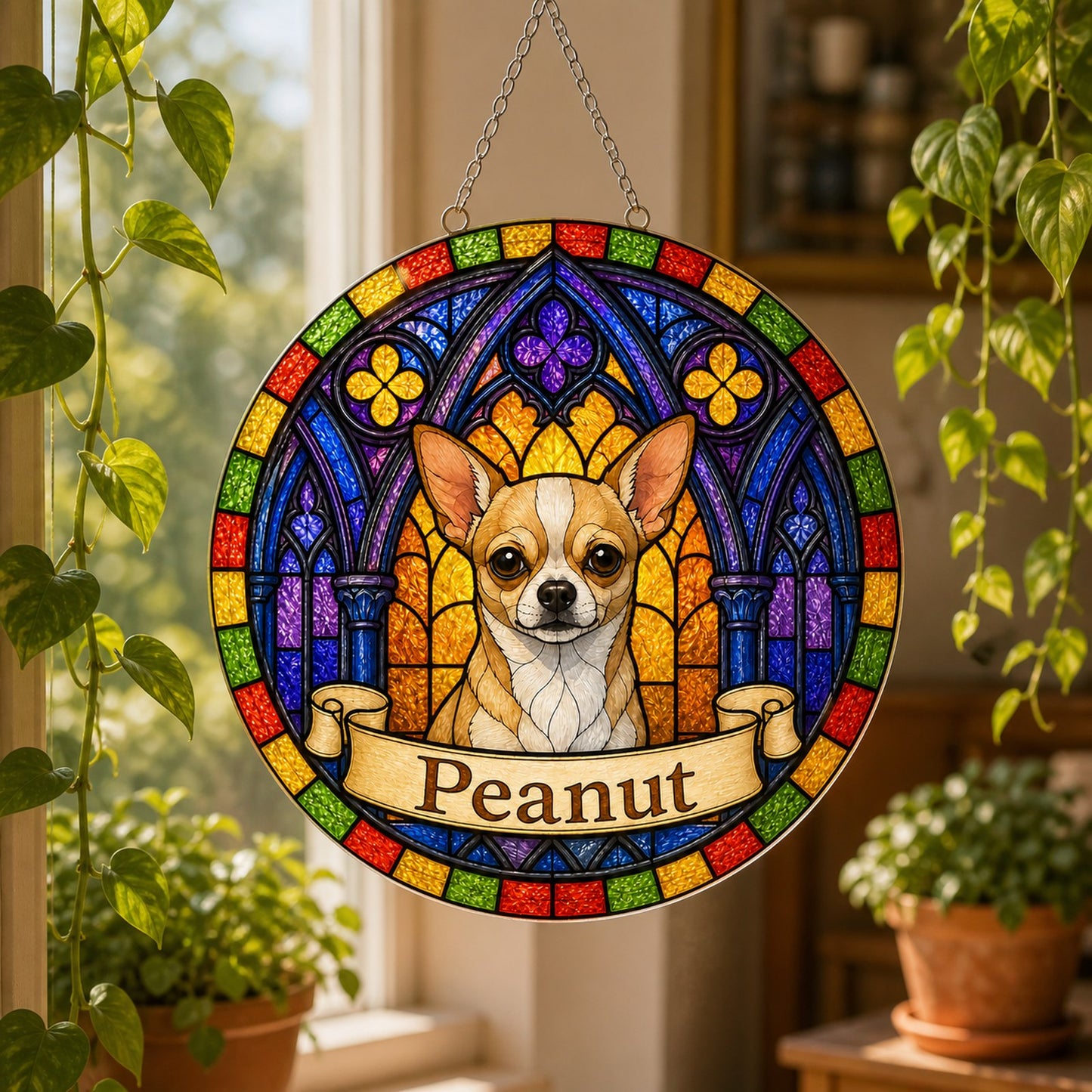 Chihuahua Memorial Suncatcher - Rainbow Bridge Pet Keepsake
