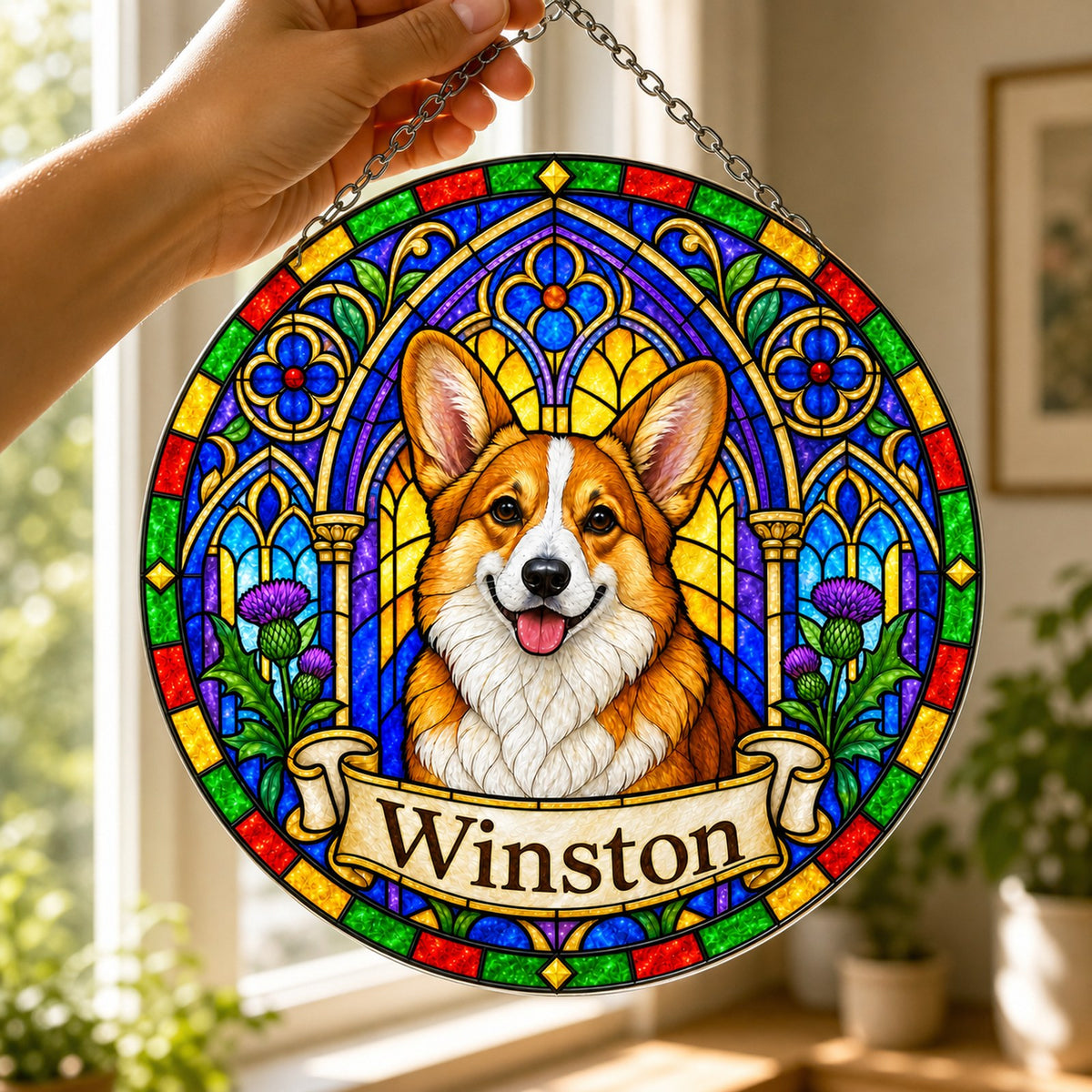 Corgi Memorial Suncatcher - Rainbow Bridge Pet Keepsake