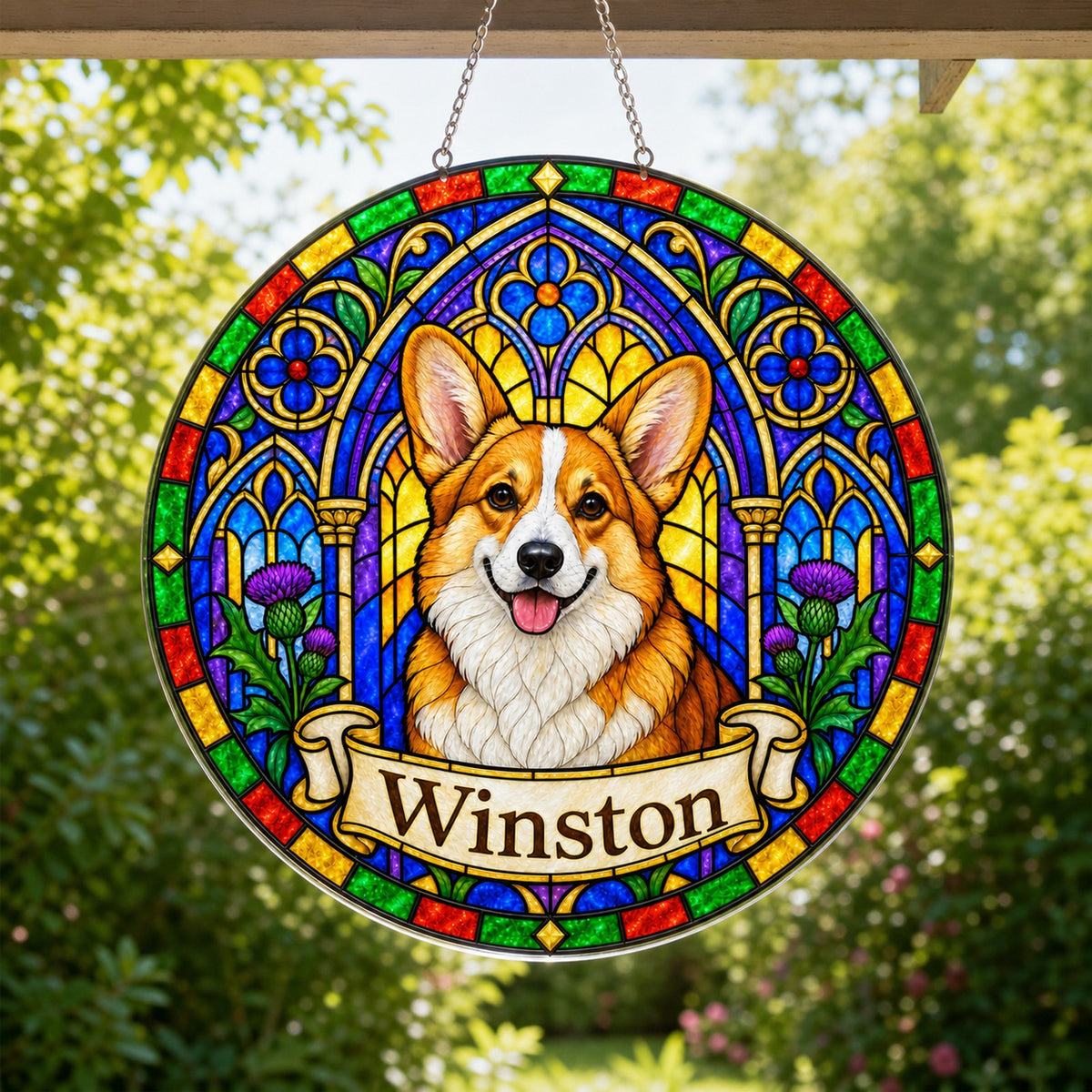 Corgi Memorial Suncatcher - Rainbow Bridge Pet Keepsake