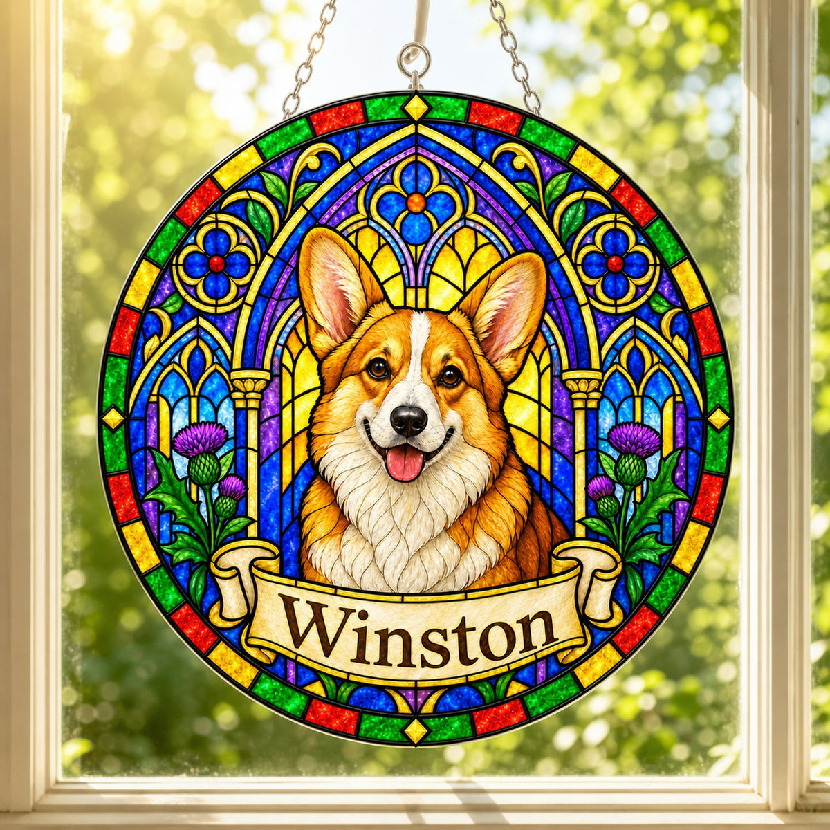 Corgi Memorial Suncatcher - Rainbow Bridge Pet Keepsake