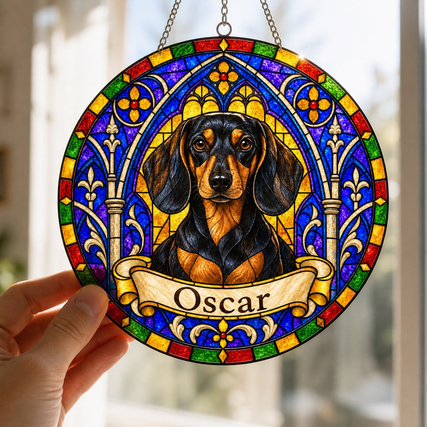 Dachshund Memorial Suncatcher - Rainbow Bridge Pet Keepsake