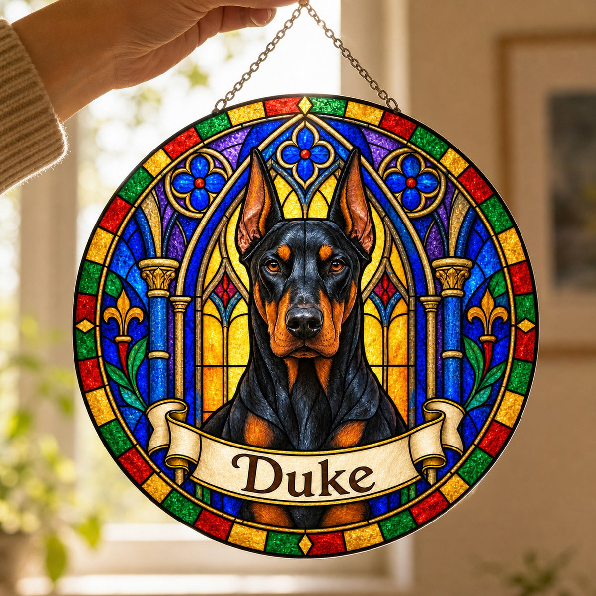 Doberman Memorial Suncatcher - Rainbow Bridge Pet Keepsake