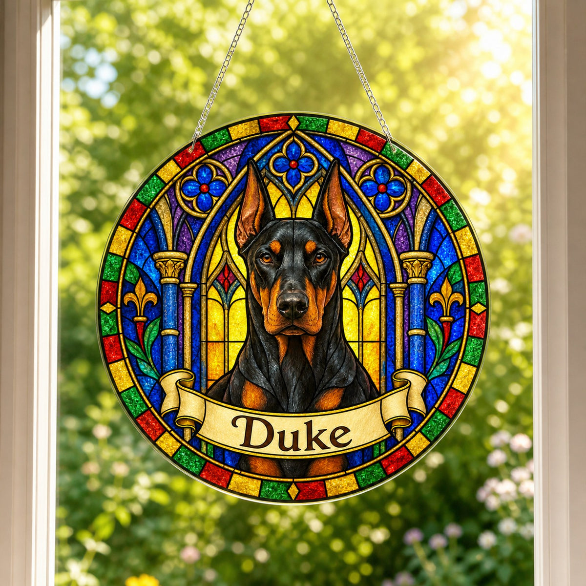 Doberman Memorial Suncatcher - Rainbow Bridge Pet Keepsake
