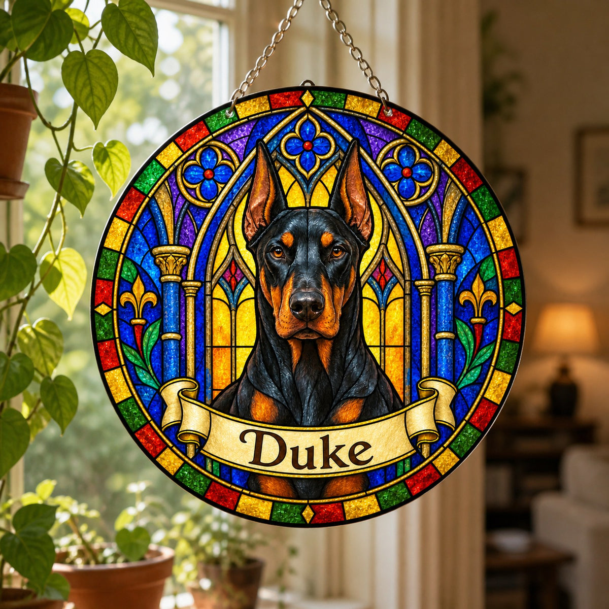 Doberman Memorial Suncatcher - Rainbow Bridge Pet Keepsake