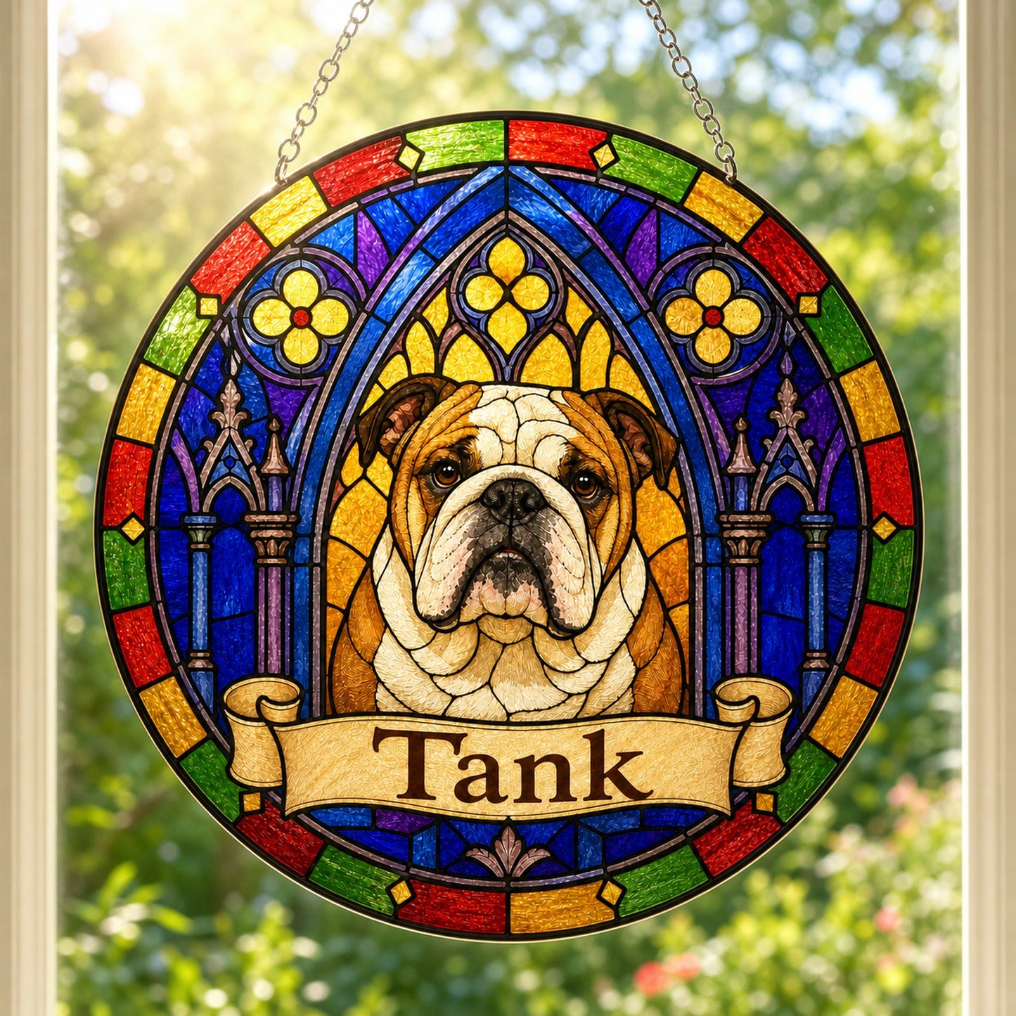 Englishbulldog Memorial Suncatcher - Rainbow Bridge Pet Keepsake