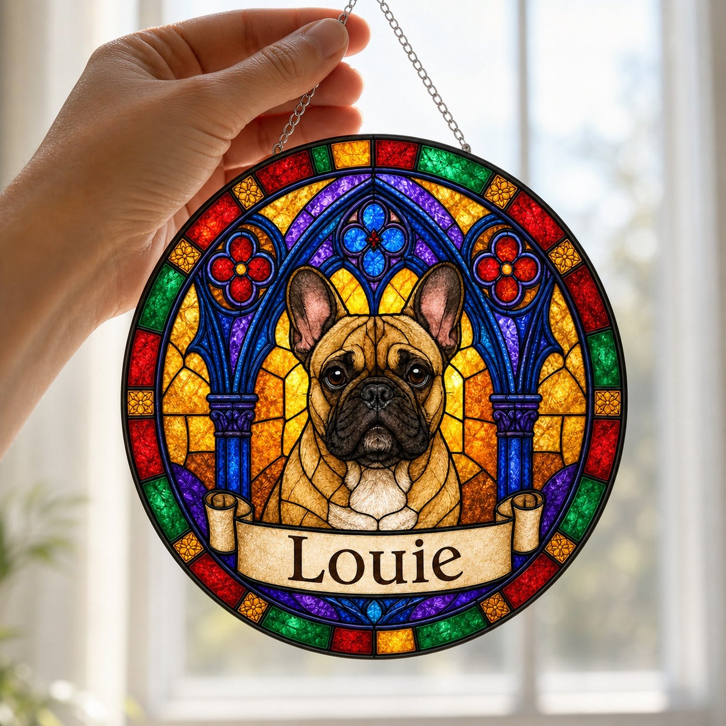 Frenchbulldog Memorial Suncatcher - Rainbow Bridge Pet Keepsake