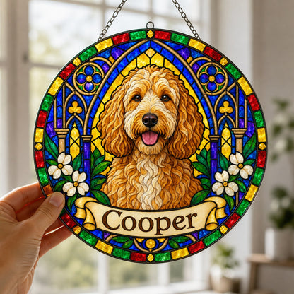 Goldendoodle Memorial Suncatcher - Rainbow Bridge Pet Keepsake