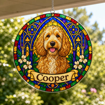 Goldendoodle Memorial Suncatcher - Rainbow Bridge Pet Keepsake
