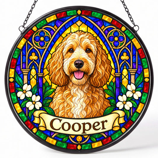 Goldendoodle Memorial Suncatcher - Rainbow Bridge Pet Keepsake