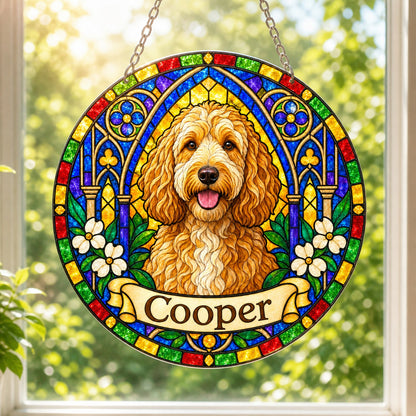 Goldendoodle Memorial Suncatcher - Rainbow Bridge Pet Keepsake
