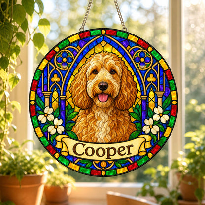 Goldendoodle Memorial Suncatcher - Rainbow Bridge Pet Keepsake