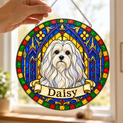 Maltese Memorial Suncatcher - Rainbow Bridge Pet Keepsake