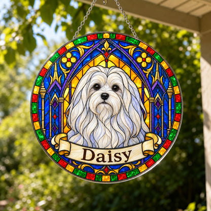 Maltese Memorial Suncatcher - Rainbow Bridge Pet Keepsake