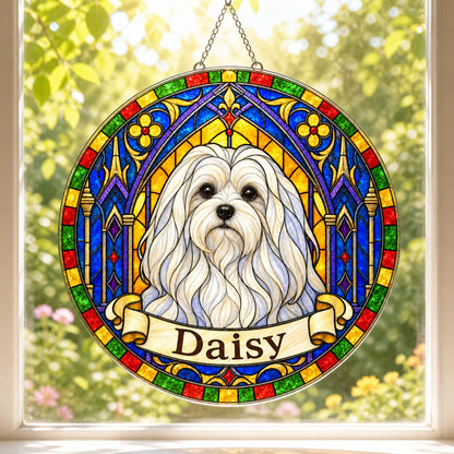 Maltese Memorial Suncatcher - Rainbow Bridge Pet Keepsake