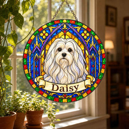 Maltese Memorial Suncatcher - Rainbow Bridge Pet Keepsake