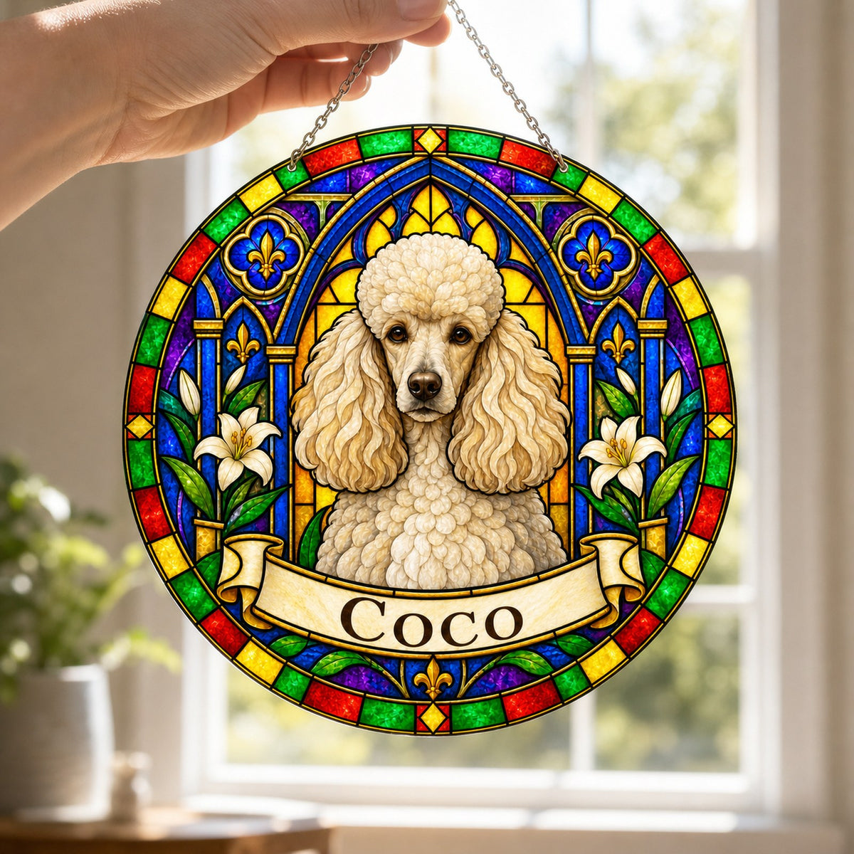 Poodle Memorial Suncatcher - Rainbow Bridge Pet Keepsake