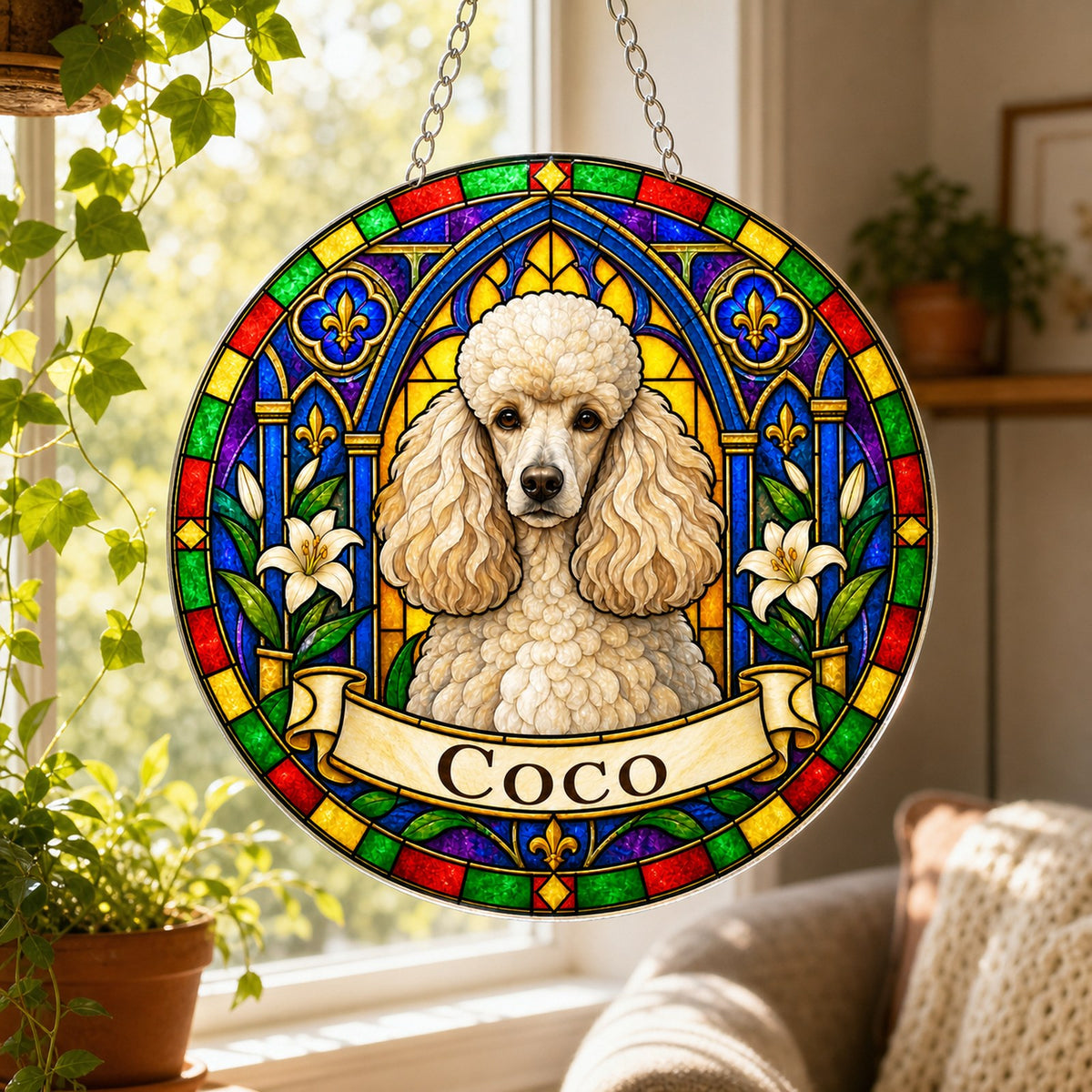 Poodle Memorial Suncatcher - Rainbow Bridge Pet Keepsake