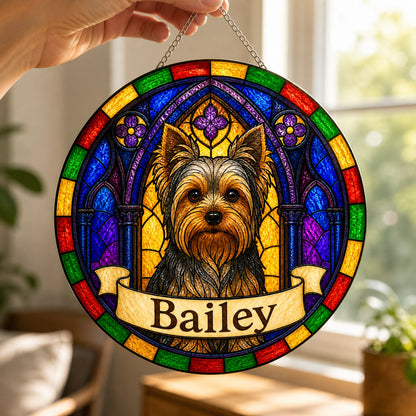 Yorkie Memorial Suncatcher - Rainbow Bridge Pet Keepsake
