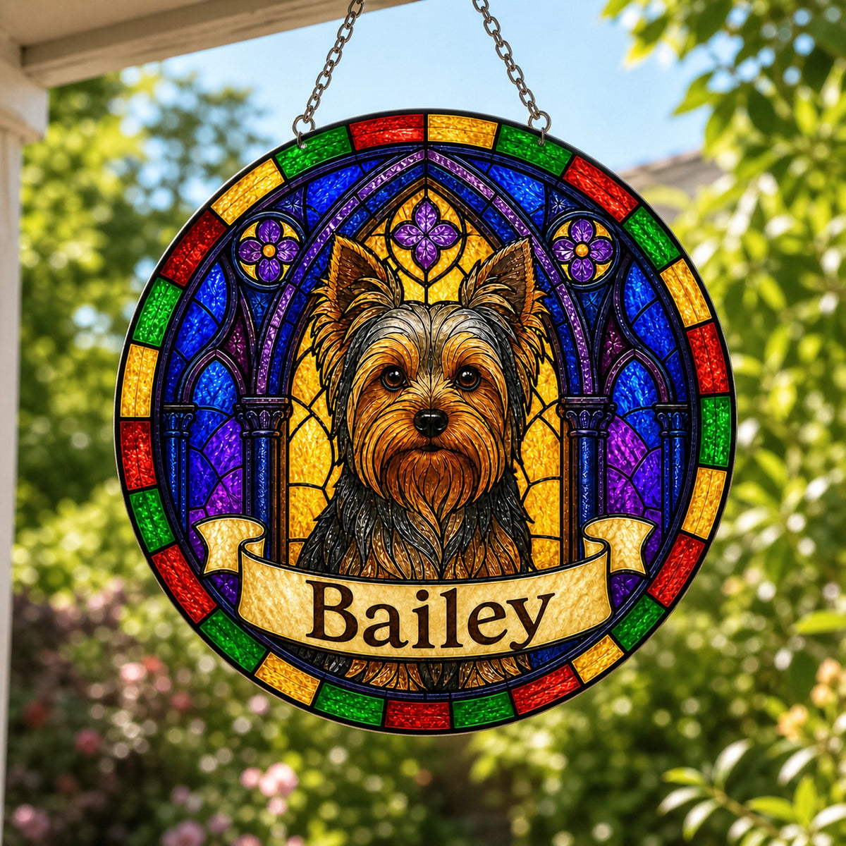 Yorkie Memorial Suncatcher - Rainbow Bridge Pet Keepsake