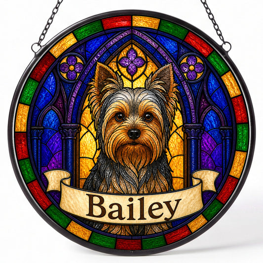 Yorkie Memorial Suncatcher - Rainbow Bridge Pet Keepsake