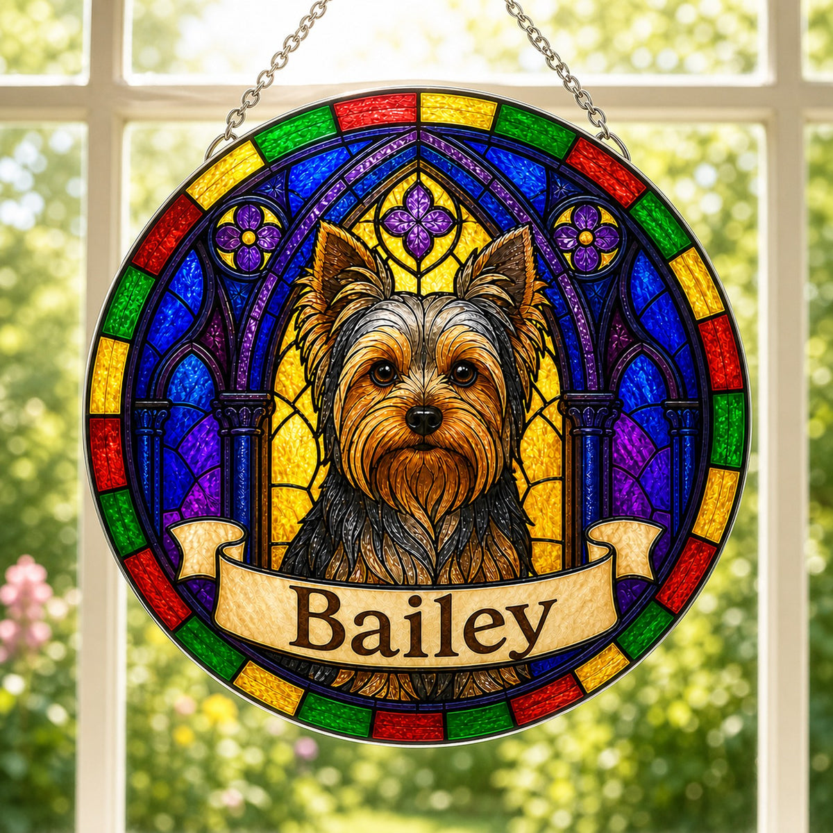 Yorkie Memorial Suncatcher - Rainbow Bridge Pet Keepsake