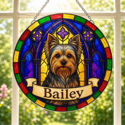 Yorkie Memorial Suncatcher - Rainbow Bridge Pet Keepsake