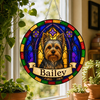 Yorkie Memorial Suncatcher - Rainbow Bridge Pet Keepsake