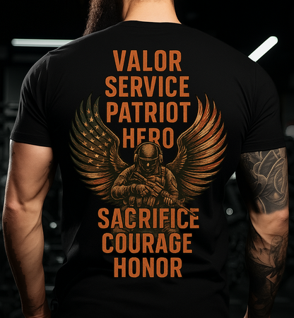 Patriot Veteran Honor T-Shirt – Military Graphic Tee with Valor Service Sacrifice Courage, Gift for Dad or Men