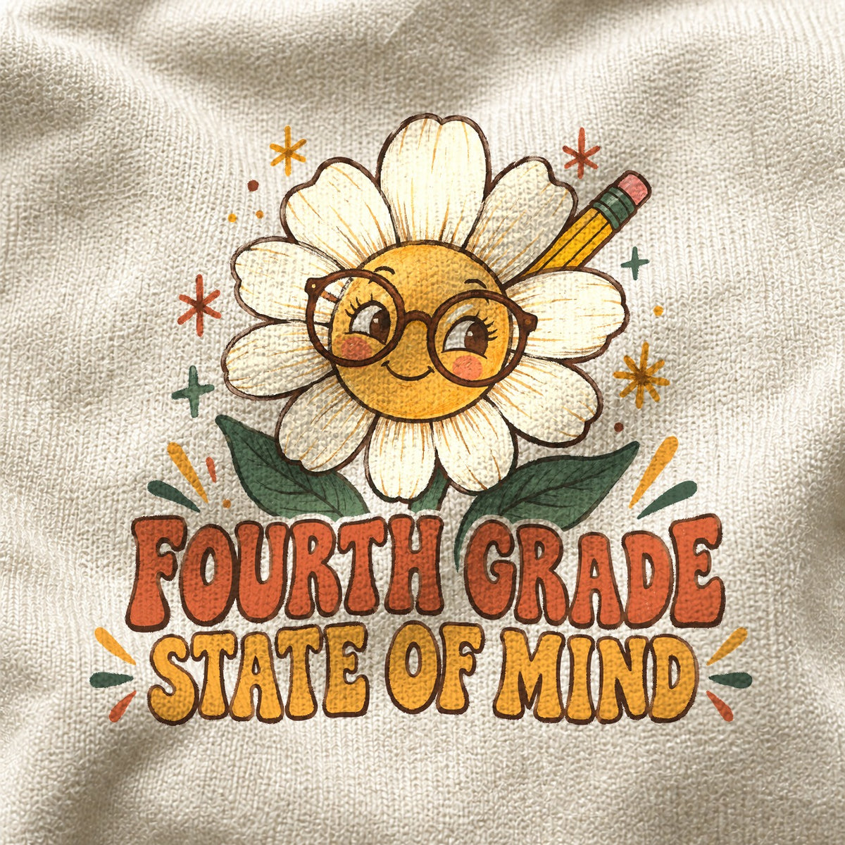 Fourth Grade Teacher Comfort Colors T-Shirt, Groovy Daisy Graphic