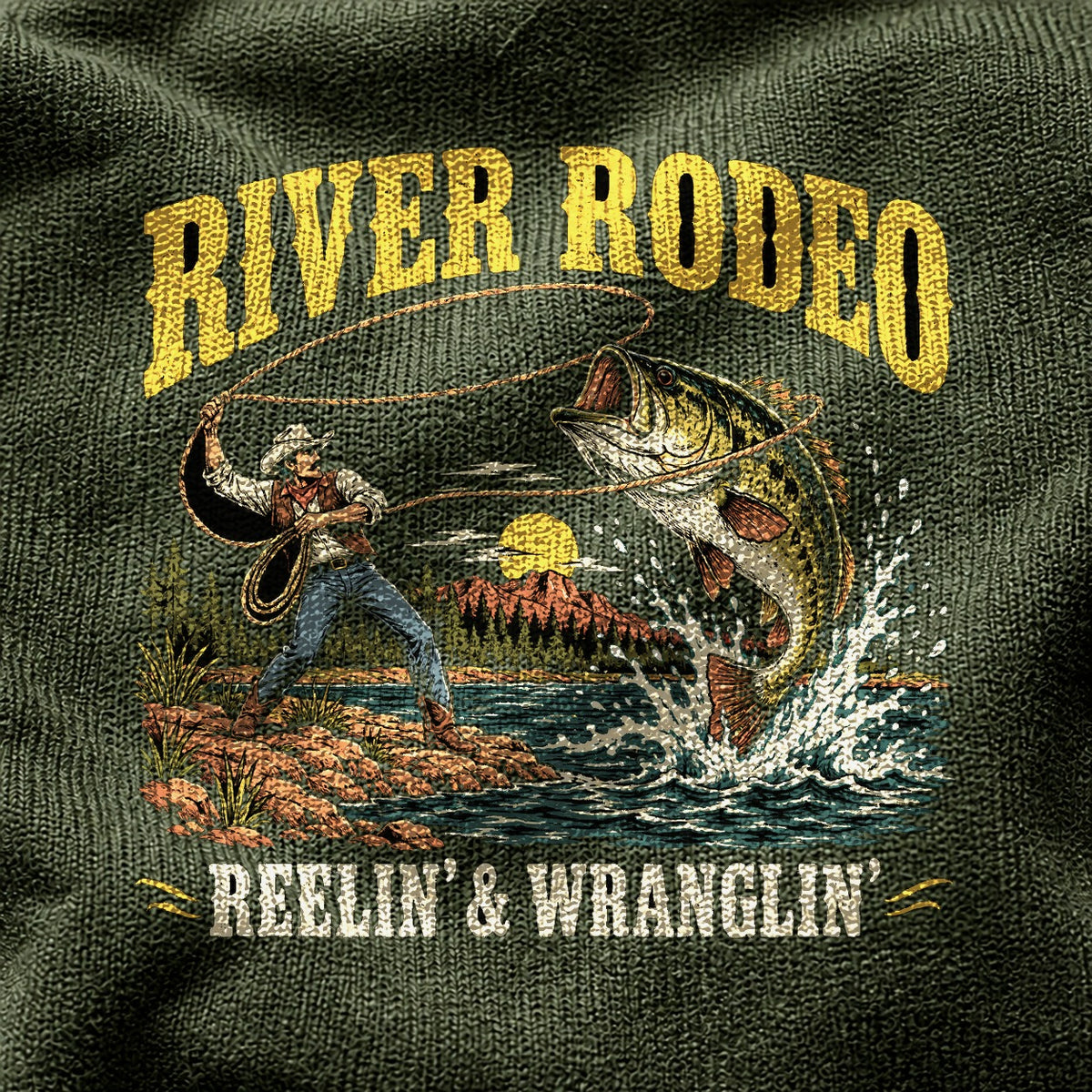 River Rodeo Bass Comfort Colors T-Shirt, Western Fishing Graphic Tee