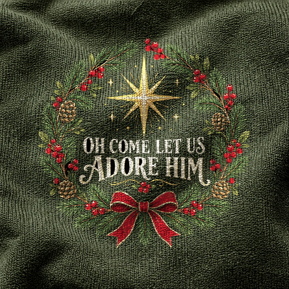 Comfort Colors Adore Him Botanical Wreath Christmas T-Shirt, Moss