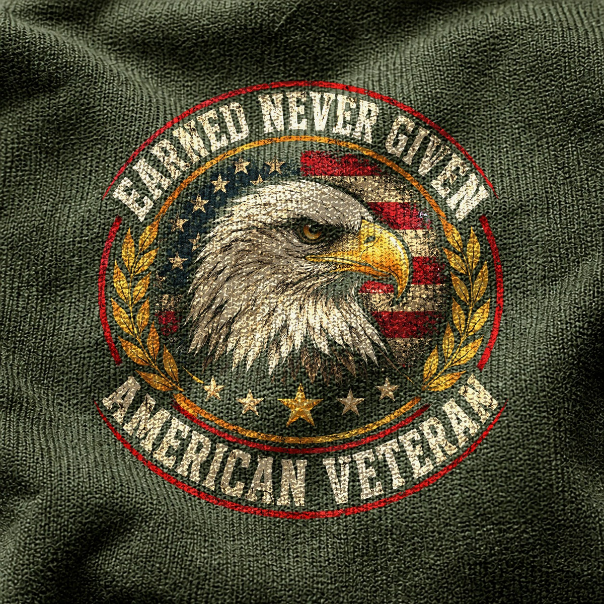 Earned Never Given Veteran Comfort Colors Graphic T-Shirt, Moss